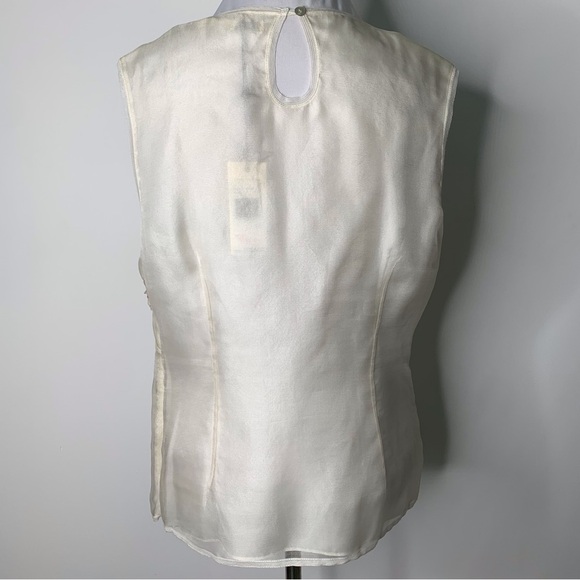 NWT Max Studio Women's White 100% Silk Sleeveless Beaded Blouse Top Size 12 - Picture 7 of 12